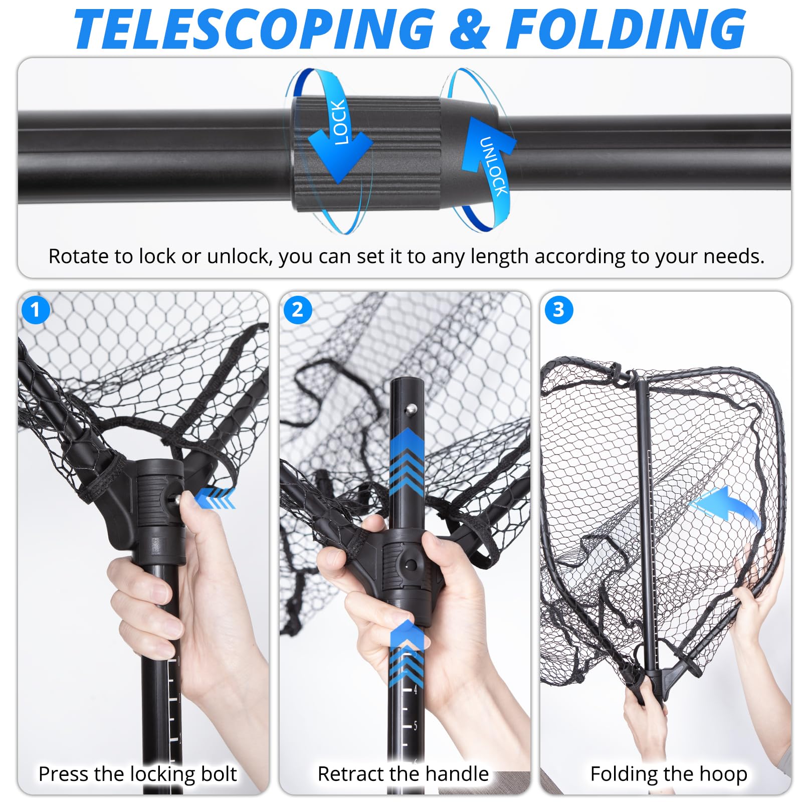 Ergonomic non-slip foam grip on the net handle