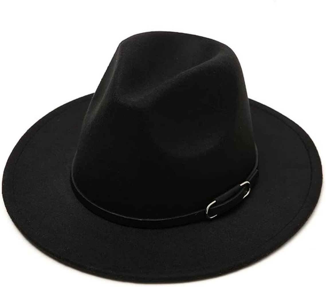 ericotry unisex wide brim fedora hat black - front view