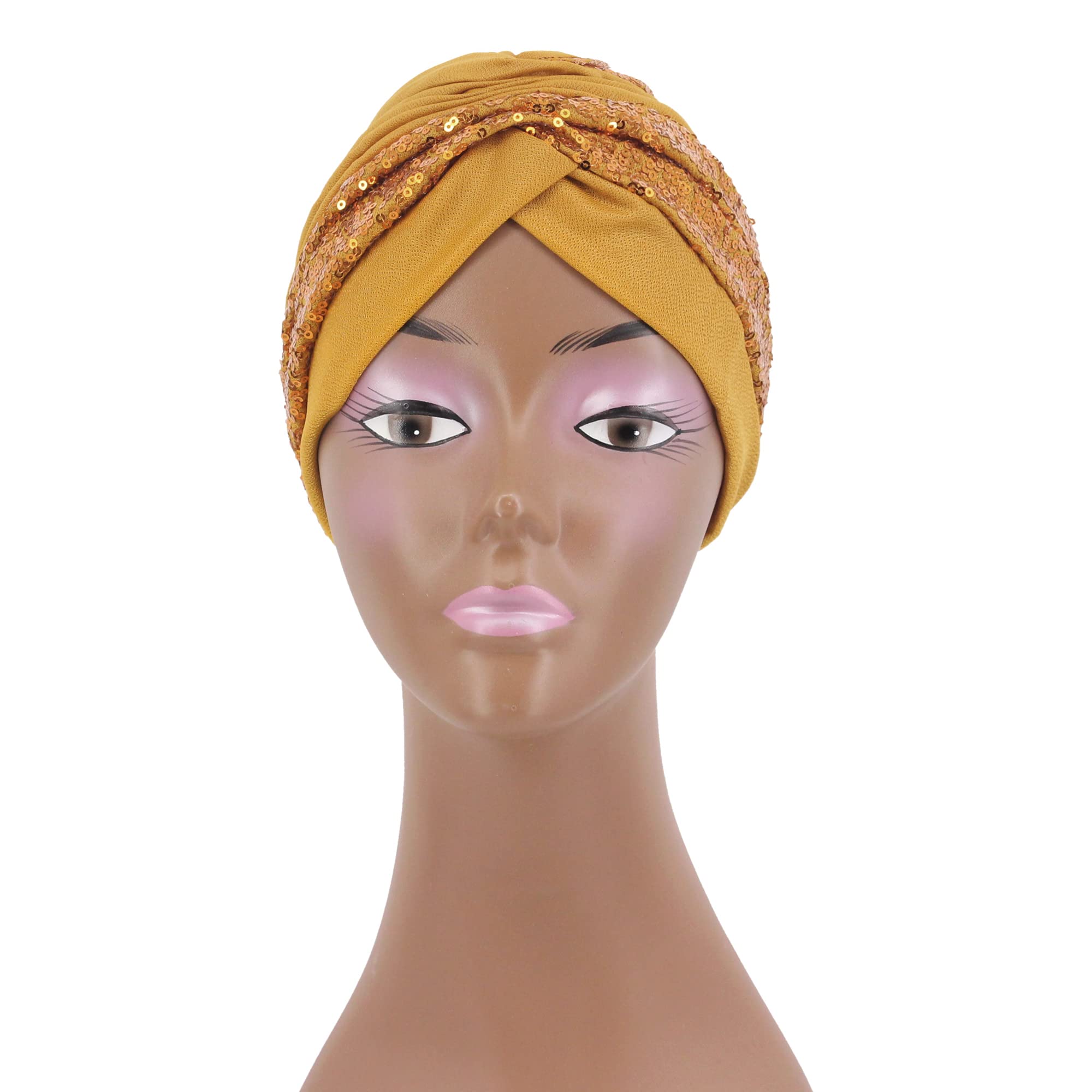 Erinaco Women Sequain Turban Twisted Beaded Braid Skull Cap side view