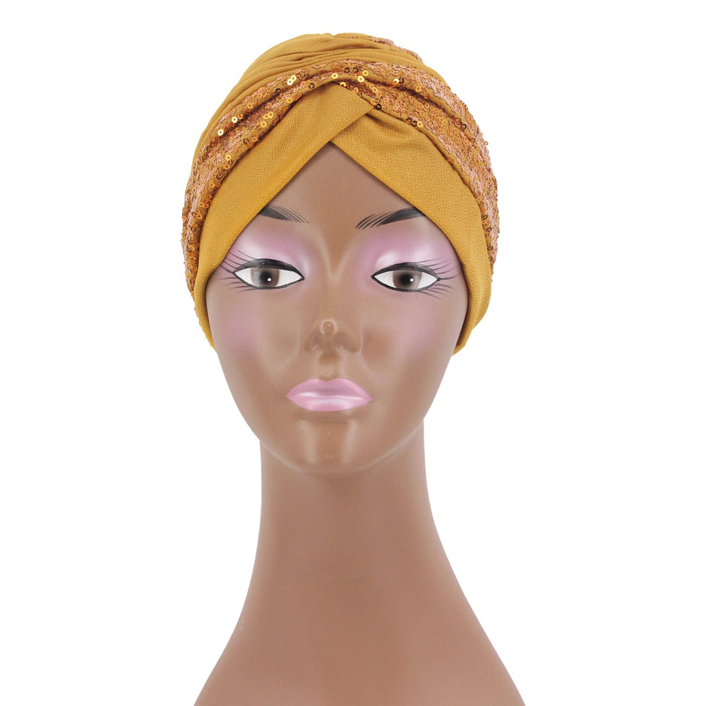 Erinaco Women Sequain Turban Twisted Beaded Braid Skull Cap side view