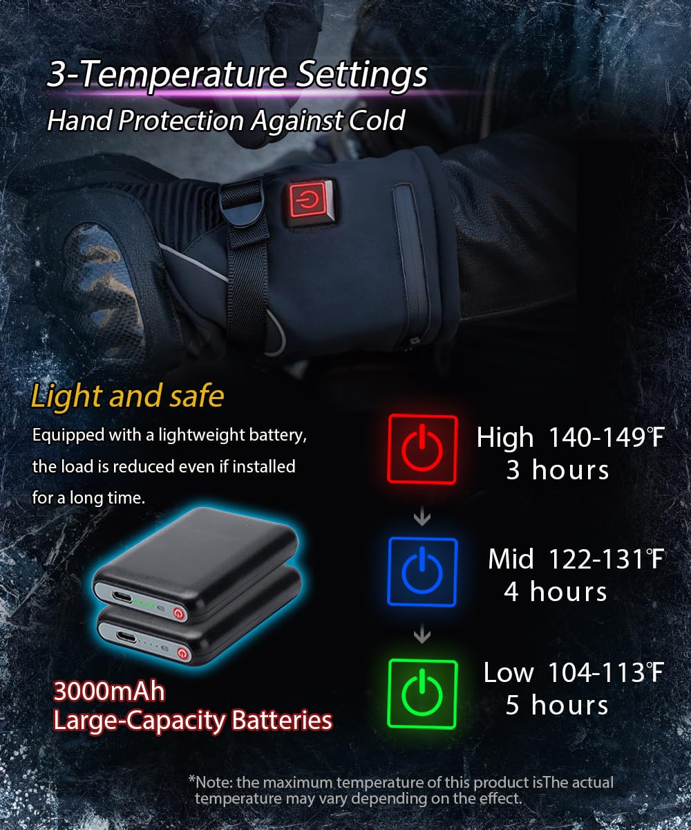 ERKEQN heated gloves use 7.4V rechargeable battery for long rides