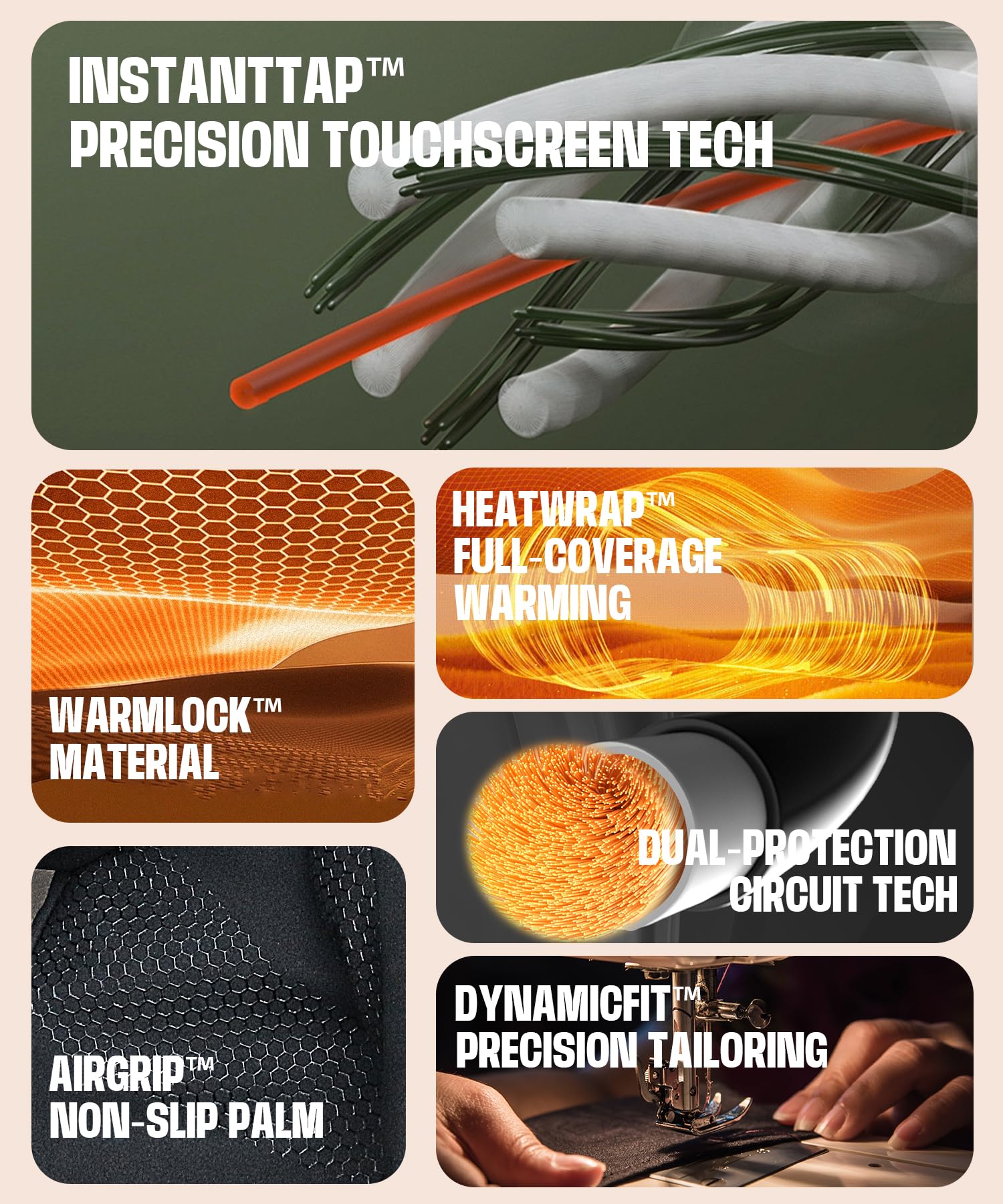 ES Tech heated gloves anti-slip-palm ensures secure grip in cold conditions.