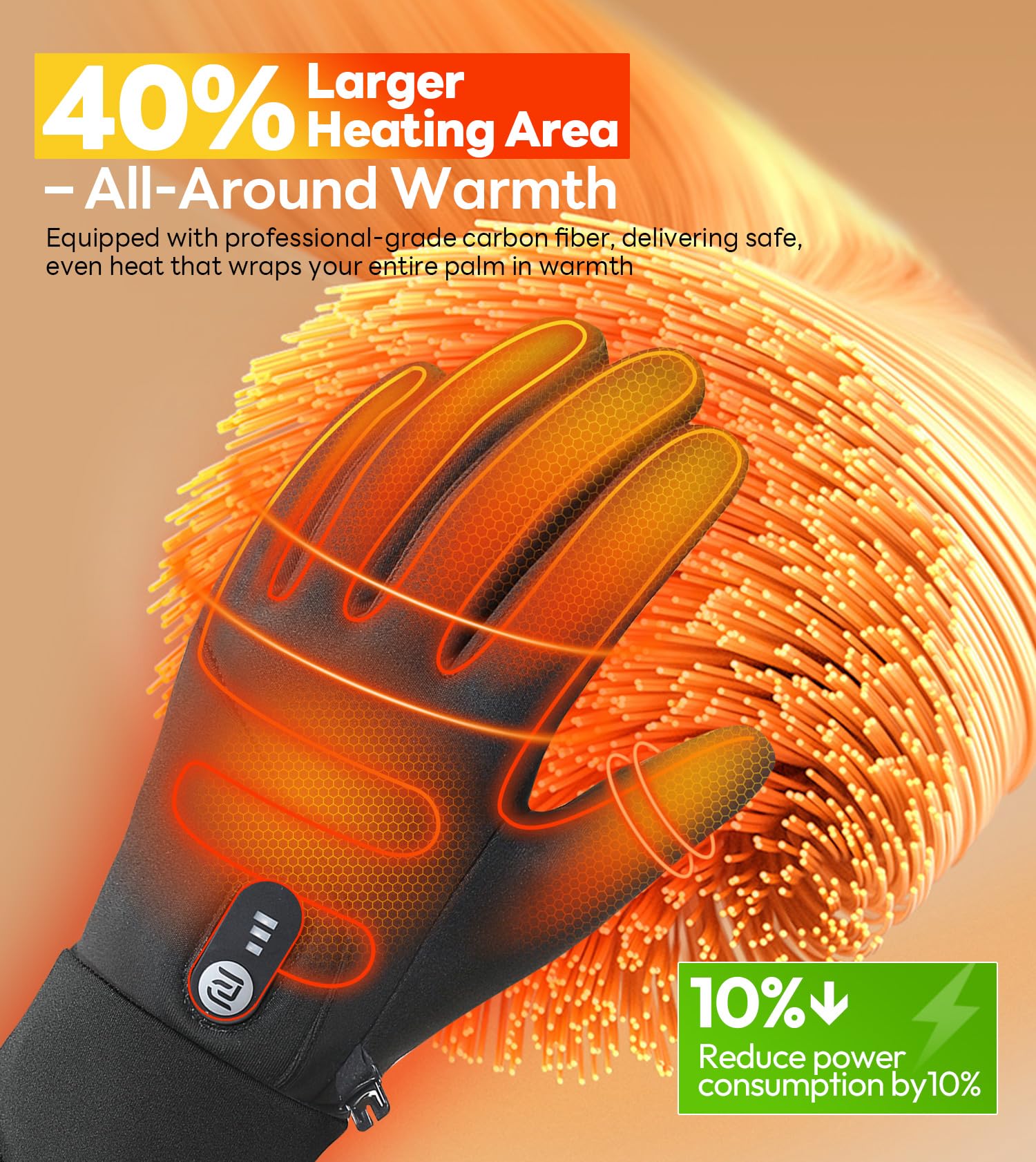 ES Tech heated gloves battery upgrade shows 7.4V 3000mAh power for longer use
