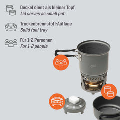Esbit 470ml pot lid/secondary vessel used as lid for the larger pot.