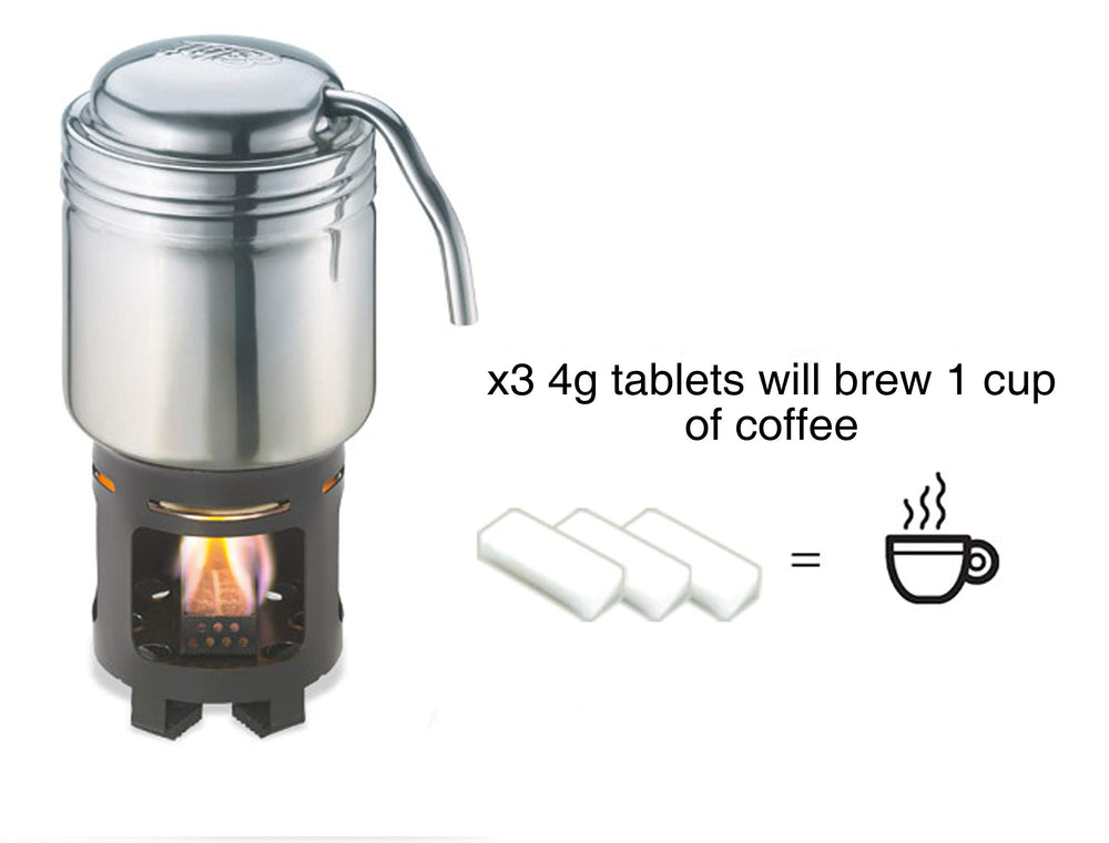 Esbit 4g tablet burning to provide controlled heat.
