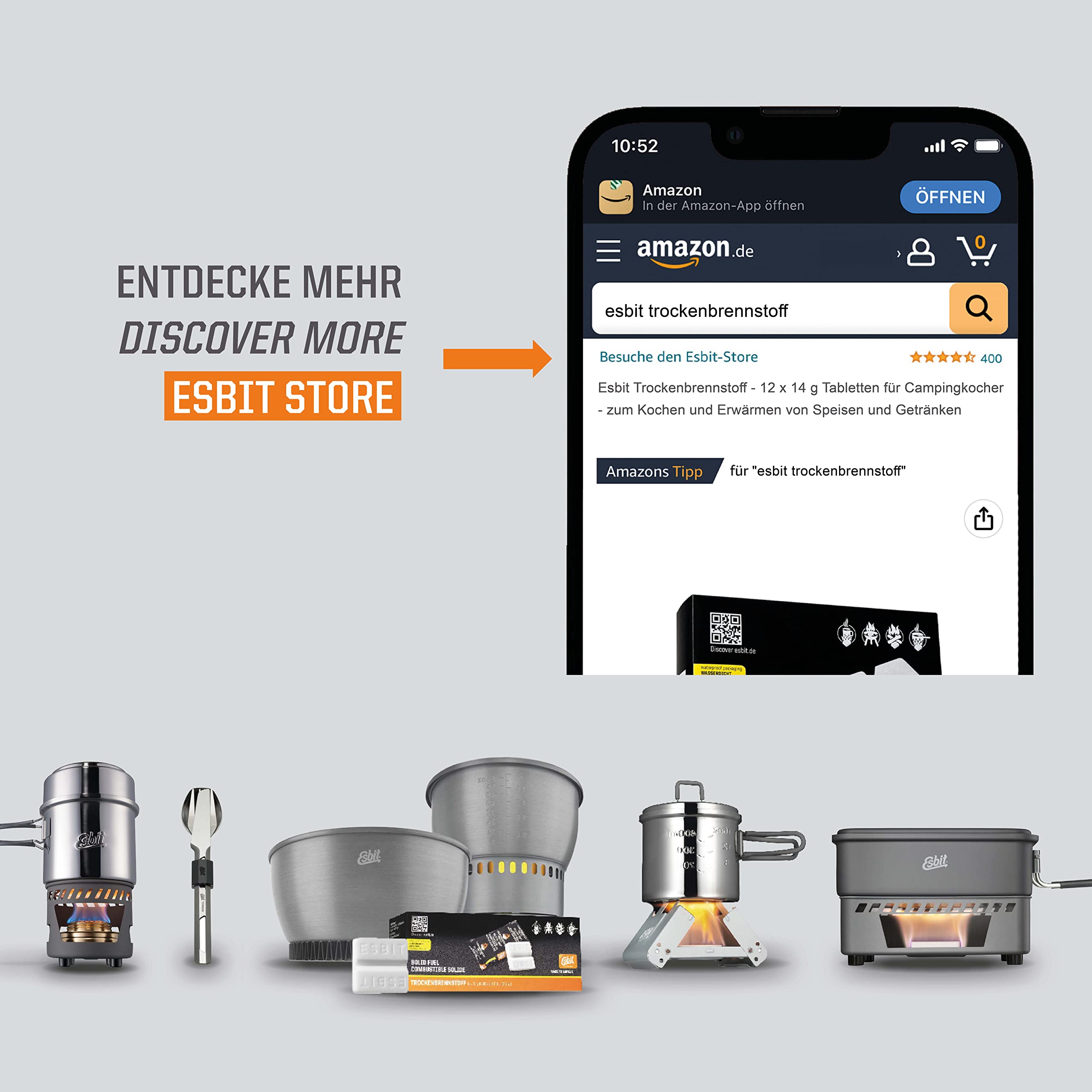 Esbit emergency kit setup showing compact fuel solution.
