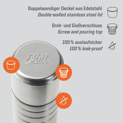 Esbit vacuum flask's leak-proof twist-pour closure prevents spills during travel.
