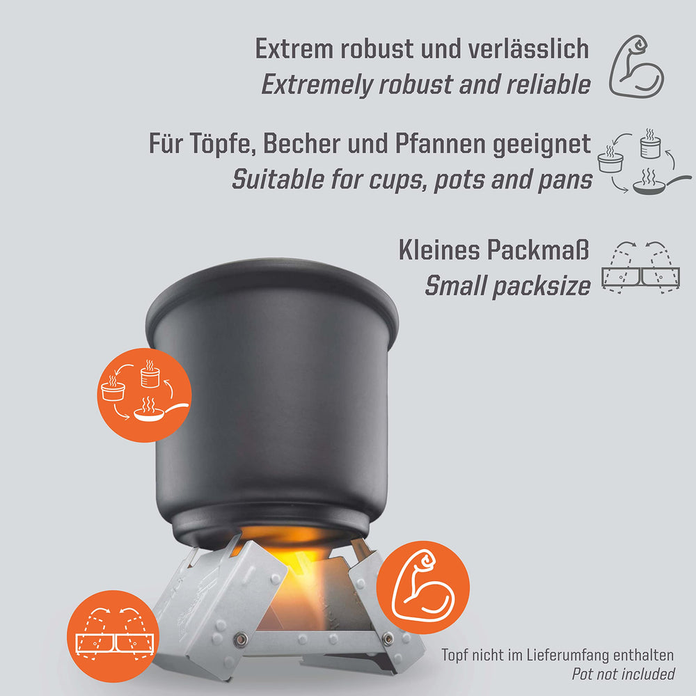 Esbit Pocket Stove open-setup shows quick, stable cooking platform.
