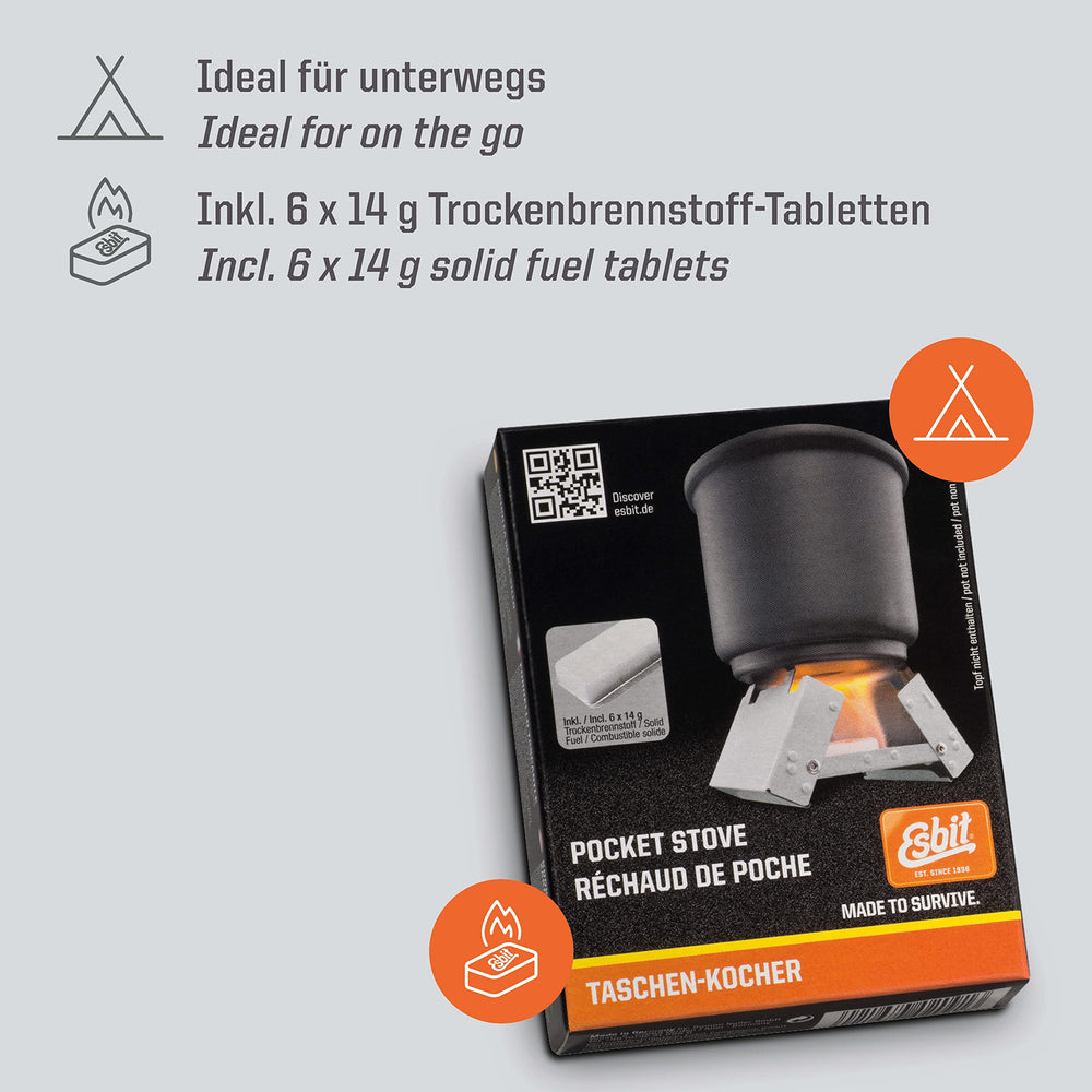 Esbit Pocket Stove two-cooking-positions extend versatility for cups and pots.