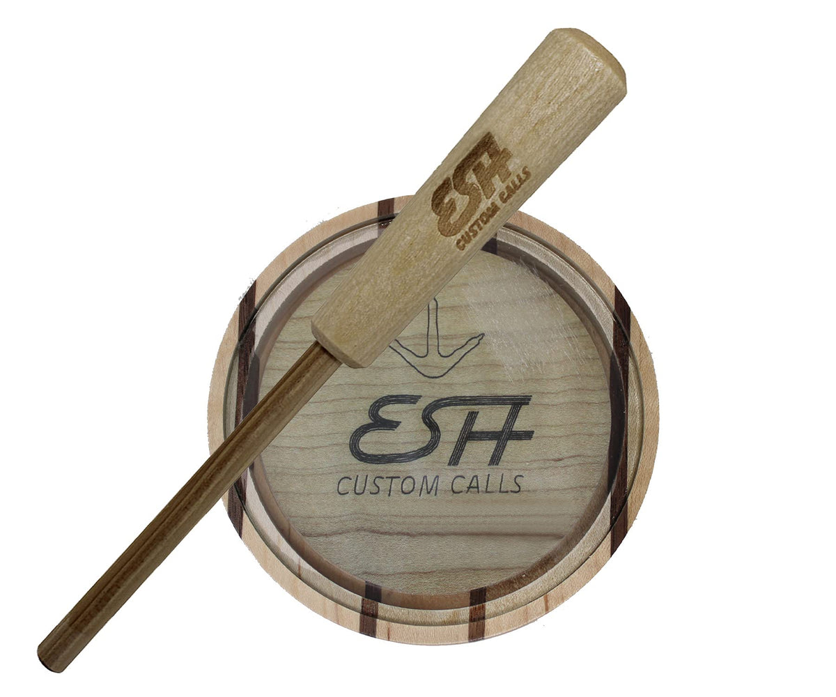 ESH turkey call laminated glass close-up showcases clear hen sounds for realistic calling.