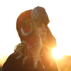 Eskimo Alaskan fur hat buffalo plaid side view durable outdoor silhouette
