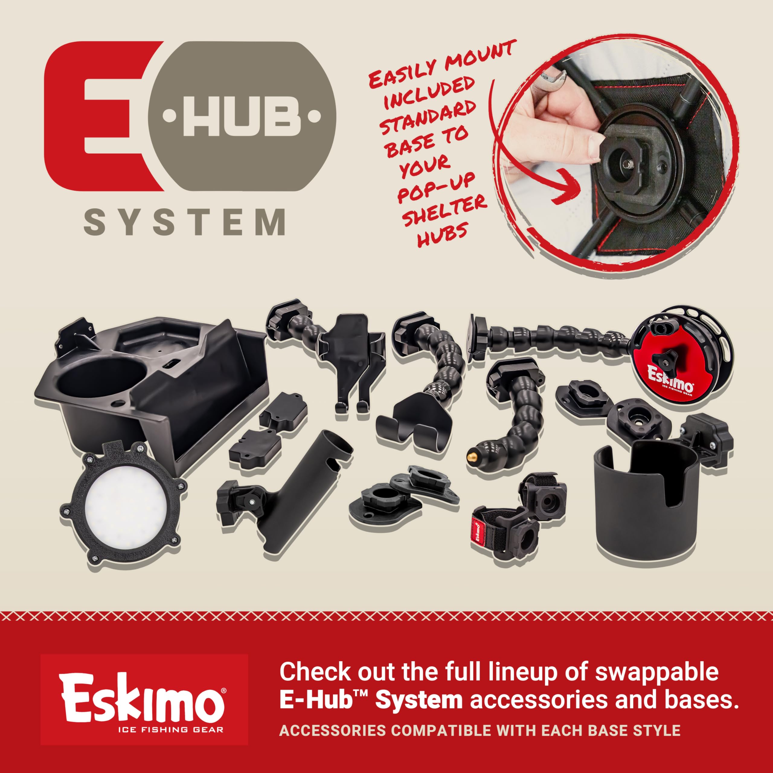 Eskimo E-Hub bucket base with included straps simplifies installation