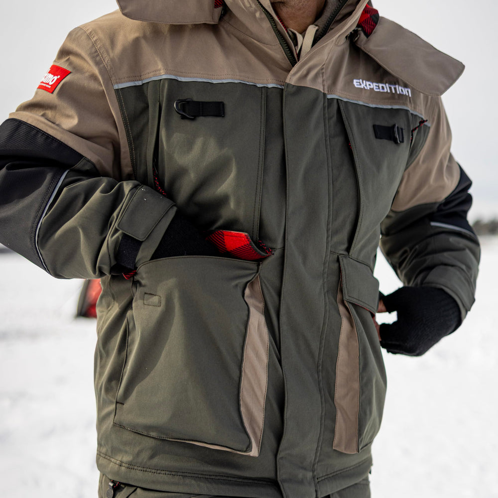 Eskimo Expedition Jacket removable hood, adaptable warmth for changing conditions.
