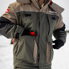 Eskimo Expedition Jacket removable hood, adaptable warmth for changing conditions.
