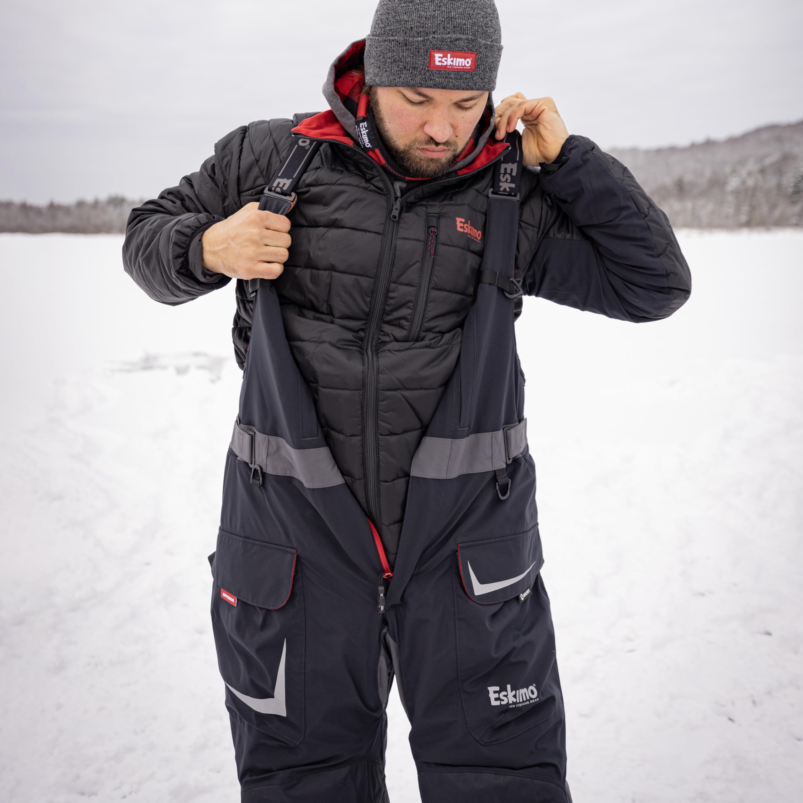 Eskimo knee pads removable for comfortable kneeling on snow and ice