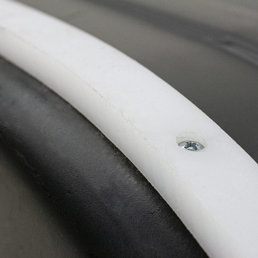 Eskimo tracking kit runners made of UHMWPE for smoother glide on rough ice.