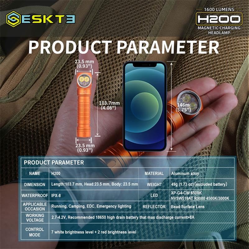 ESKTE H200 rechargeable light for outdoor adventures
