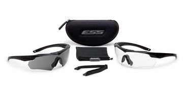 ESS Crossbow 2X clear-lens shield delivers fog-free clarity and UVA/UVB protection.