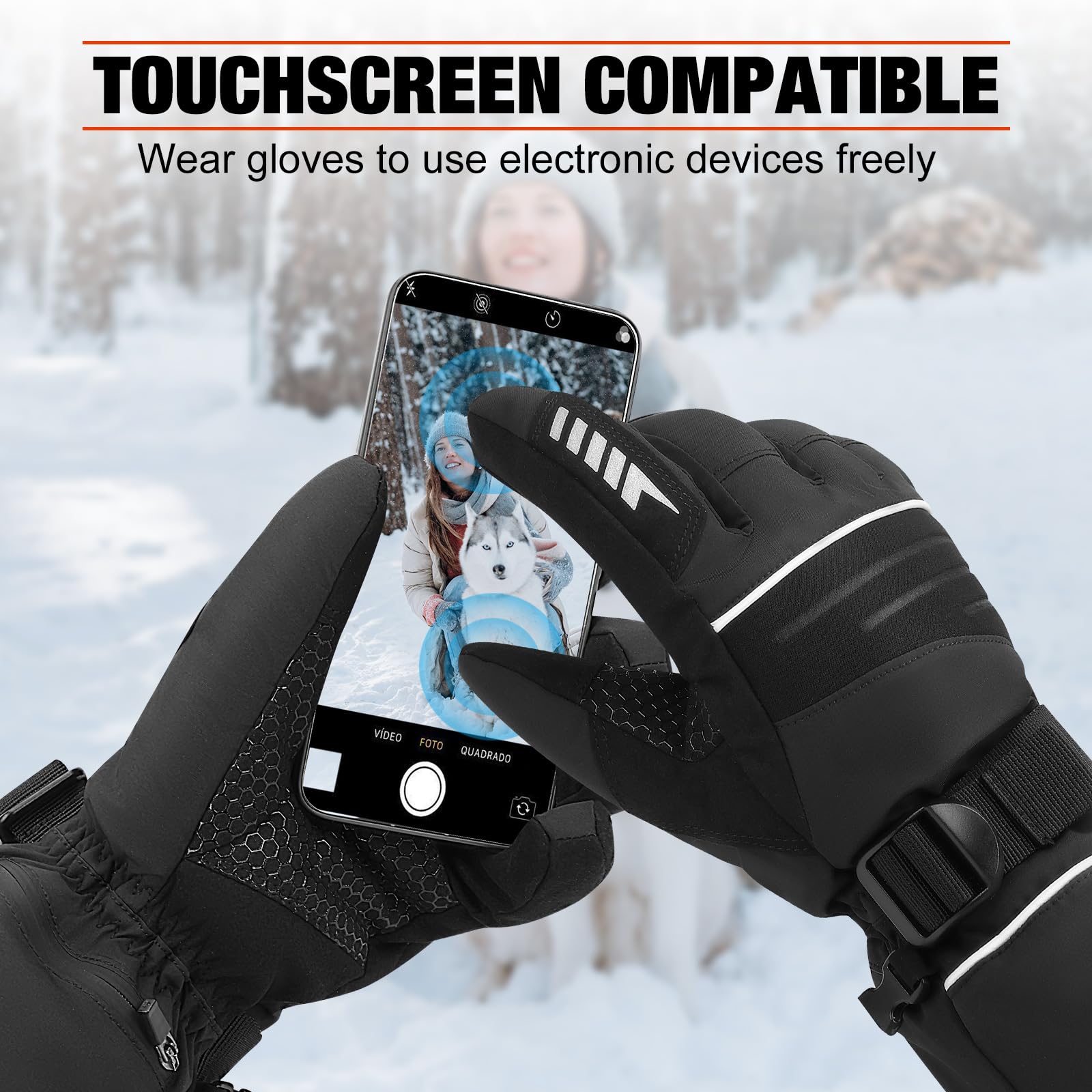 Estjutaee heated gloves anti-slip palms offer secure grip on gear and poles.