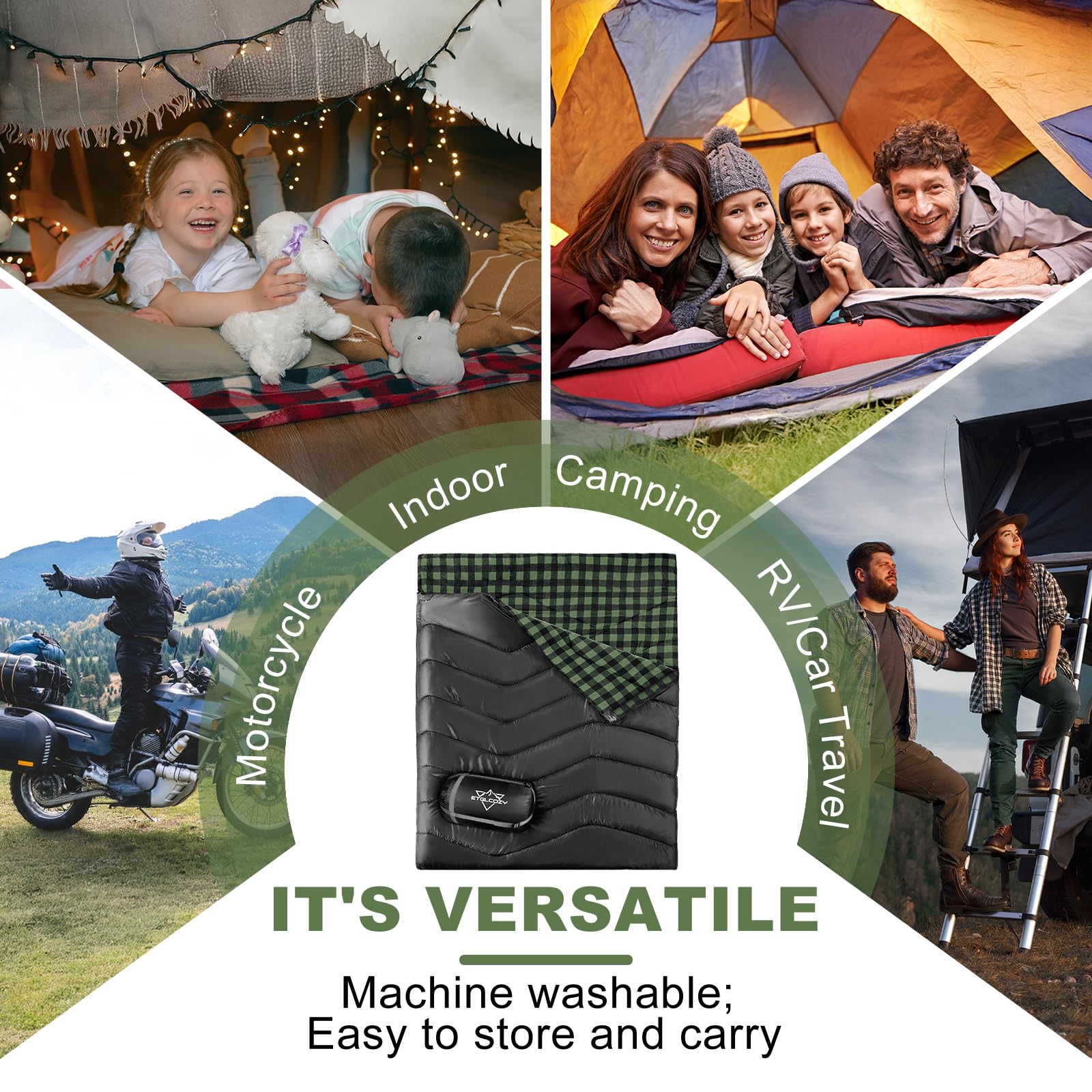 ETGLCOZY spacious two-person sleeping bag enhances family or couple camping trips.