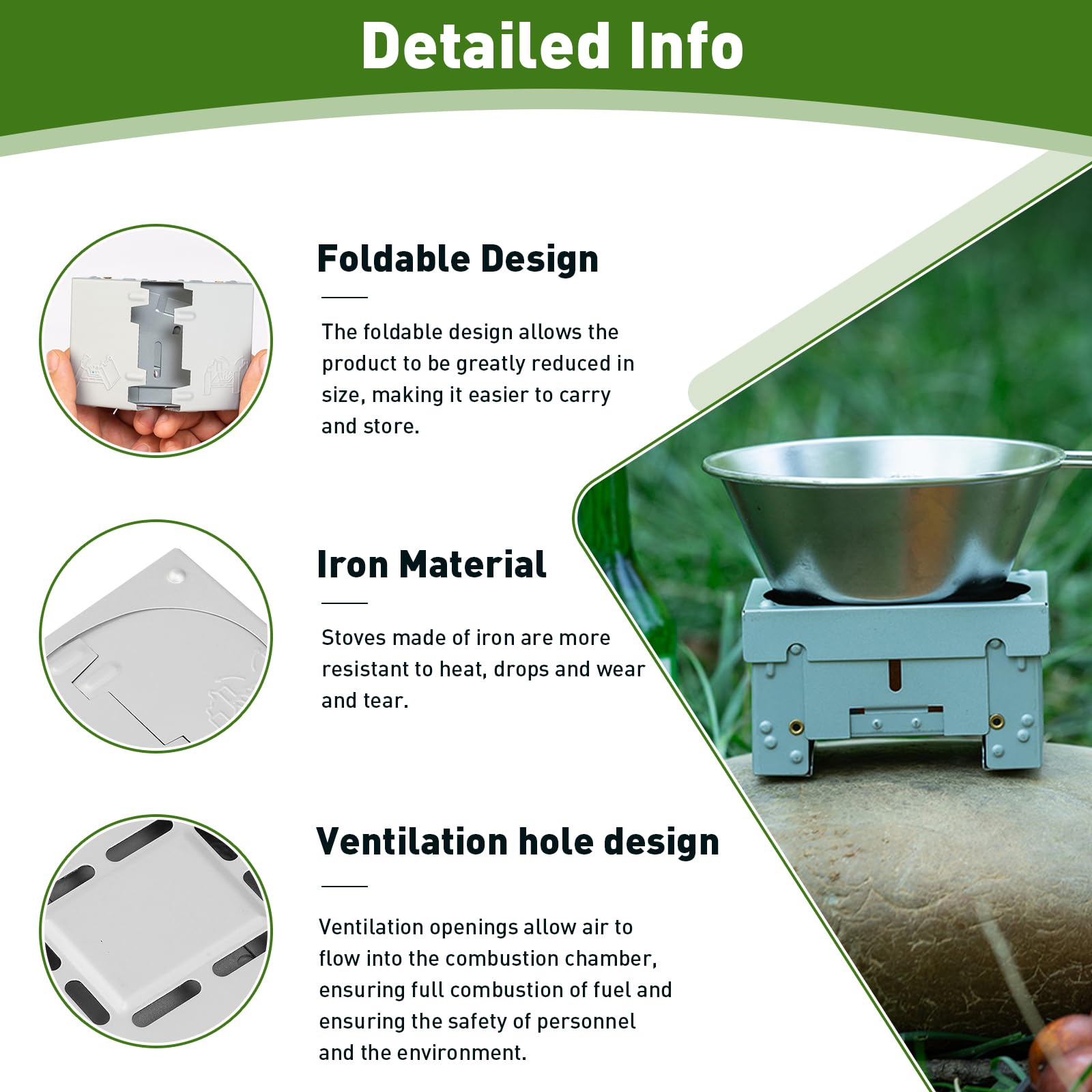 ETIAL stove with windscreen for stable outdoor cooking