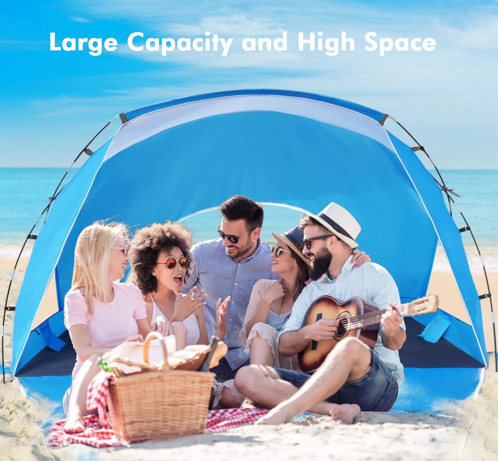 Etto beach tent durable fiberglass frame resists wind and corrosion