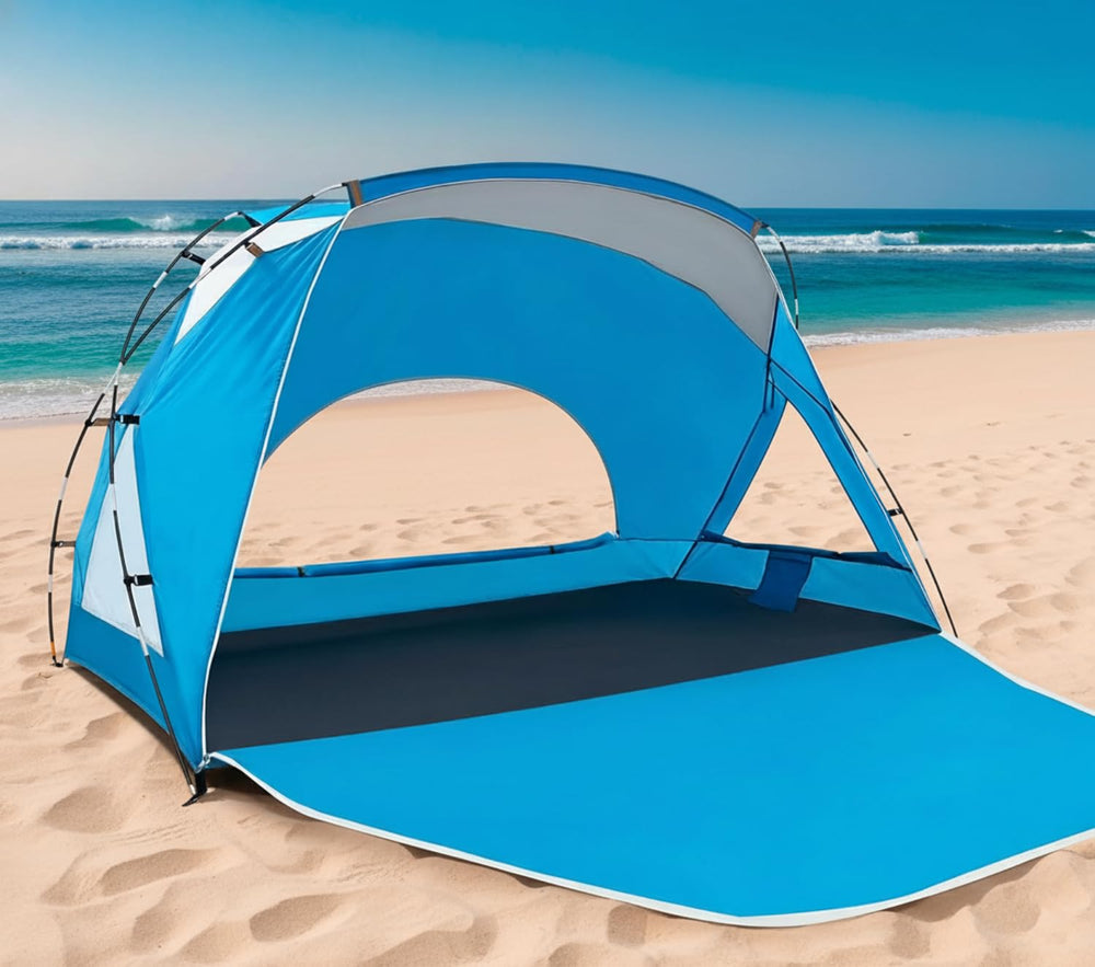 Etto Beach Tent setup angle showing quick assembly for easy beach days