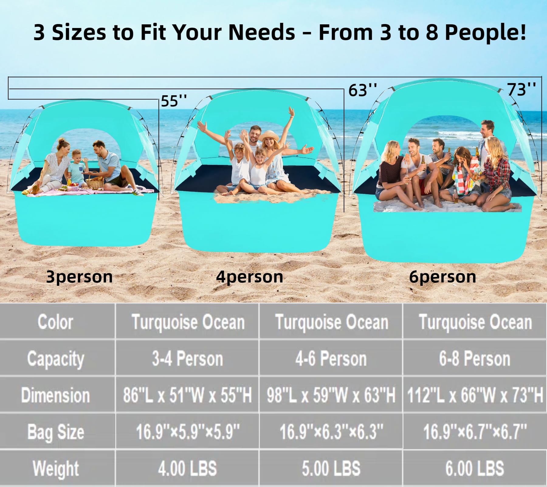 Etto Beach Tent provides UPF 50+ protection with UV-blocking fabric.