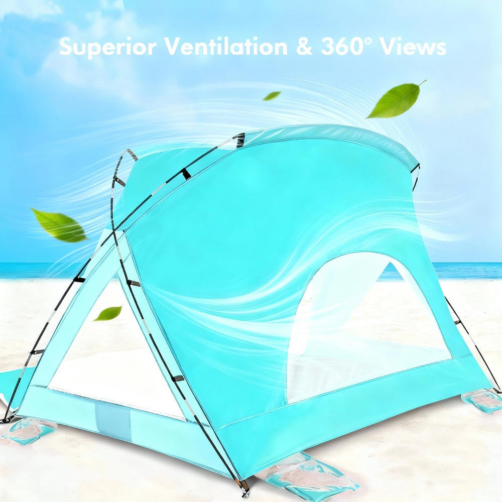 Etto Beach Tent rolls up with mesh windows for ventilation.
