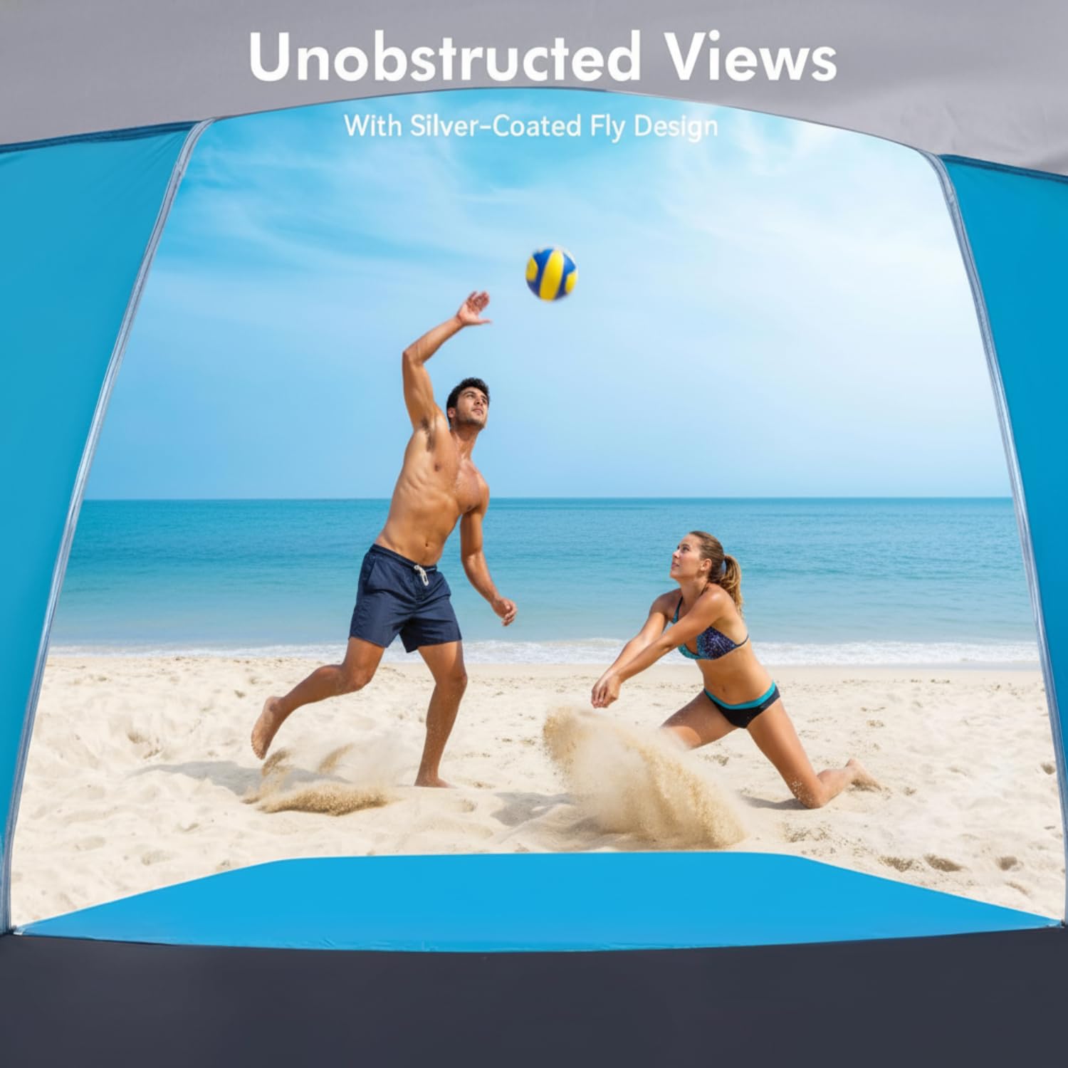 Etto Beach Tent three large roll-up mesh windows improve airflow.