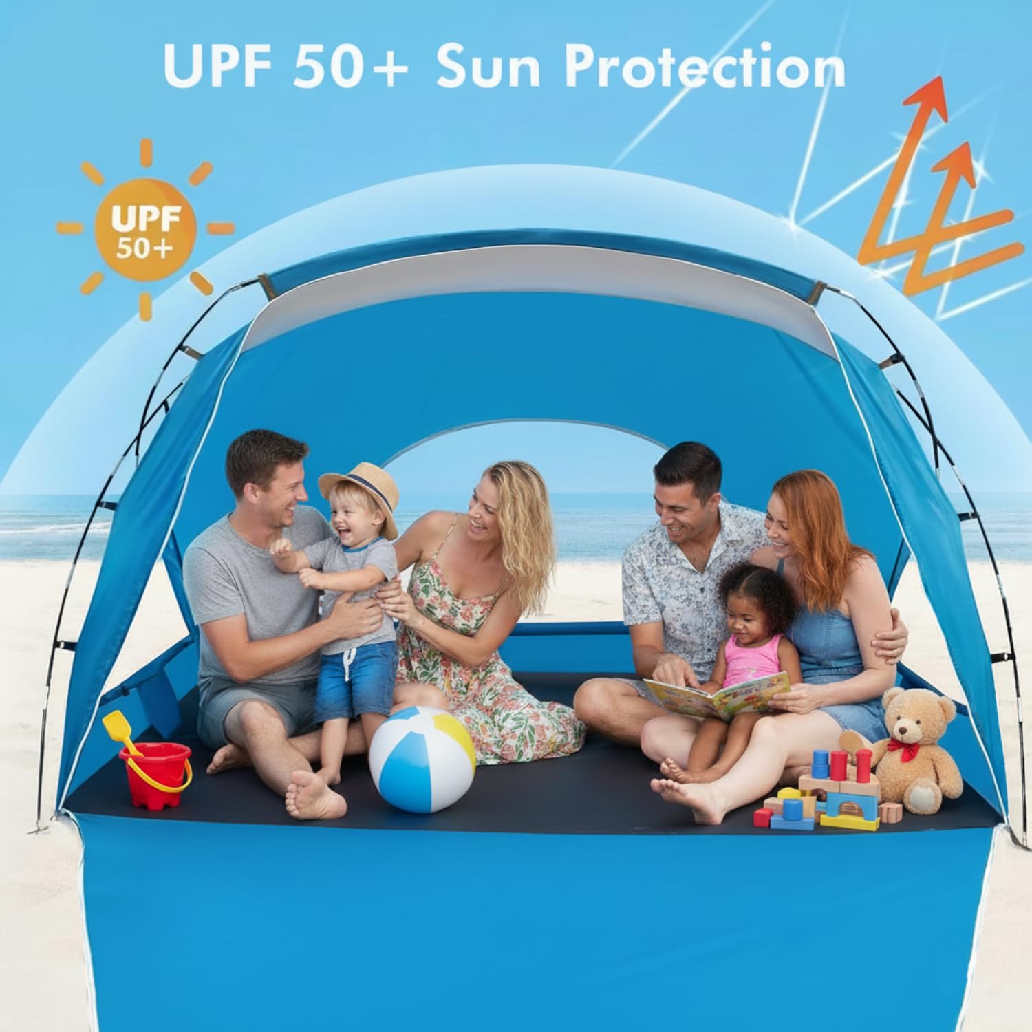 Etto beach tent waterproof fabric keeps gear dry during showers