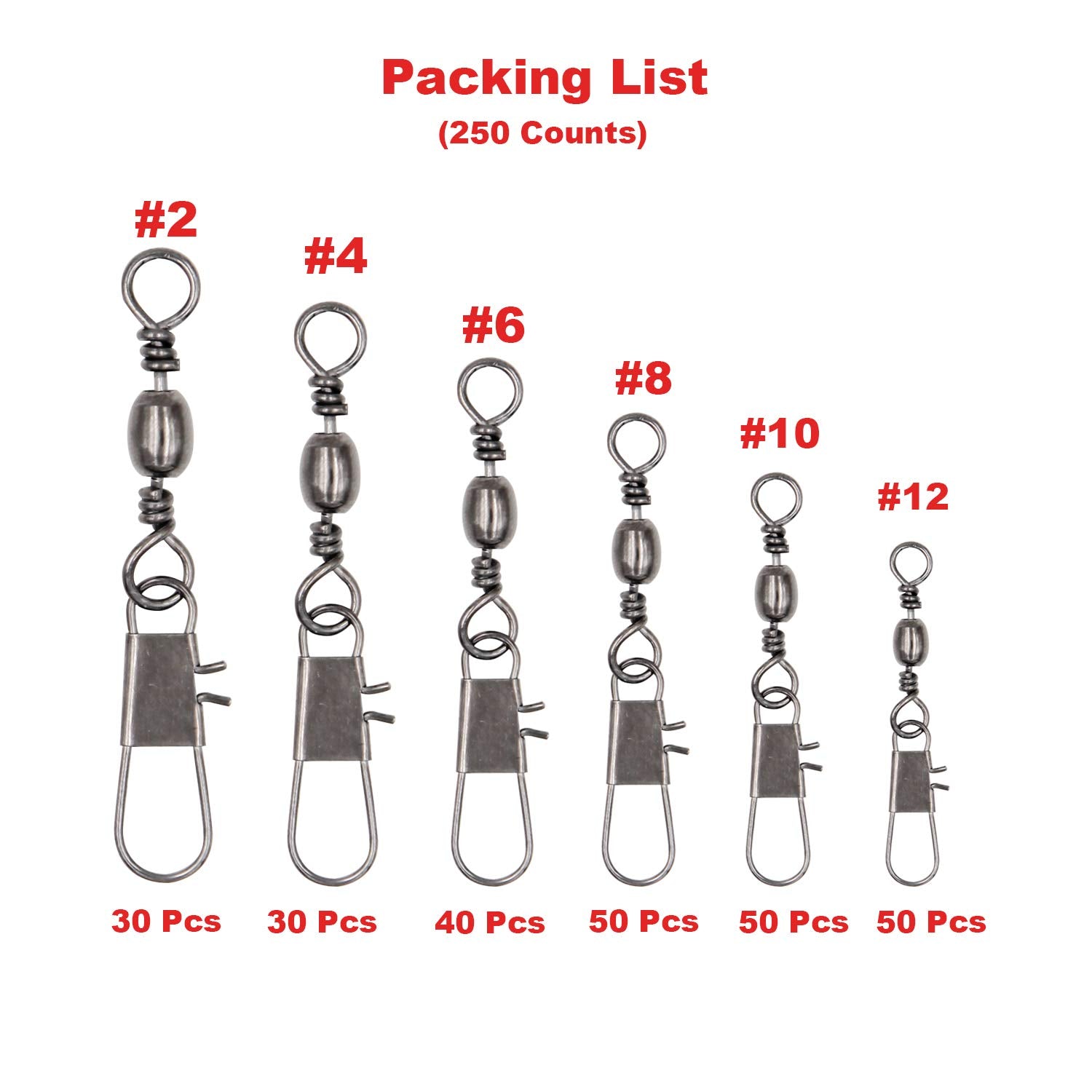 EuTengHao size #4 barrel swivel with safety snap, 30pcs