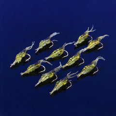 Eujgoov voodoo shrimp lure collection, yellow tones, supports long casts and deep-water sinking