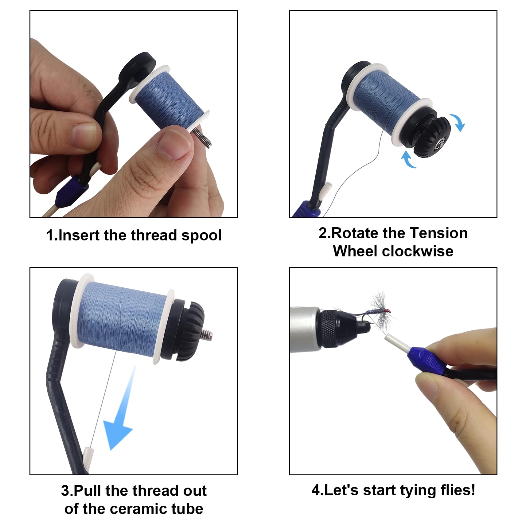 Ceramic Bobbin, Whip Finisher, Bodkin and other tools included