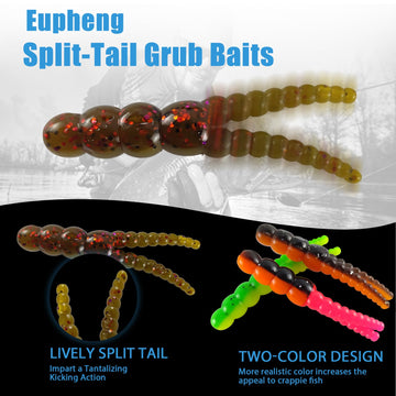 Crappie split-tail grub bodies in 2 inch size