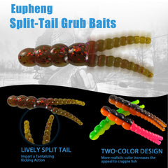 Crappie split-tail grub bodies in 2 inch size