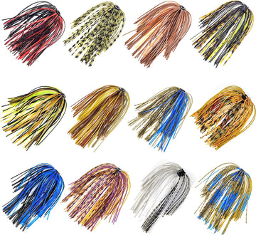 Close-up of pearl flakes on silicone jig skirts
