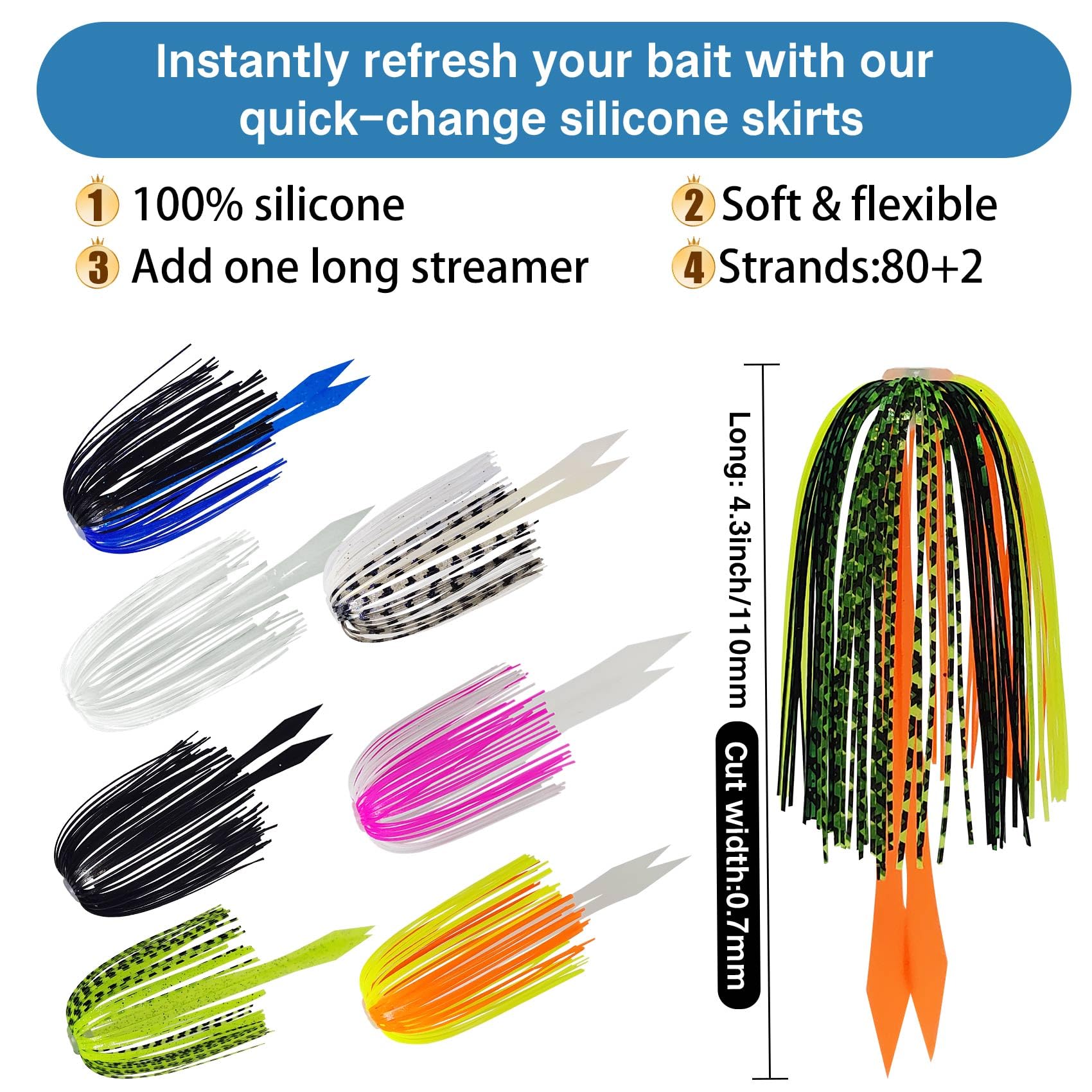Eupheng 12-color silicone jig skirts close-up – set 2