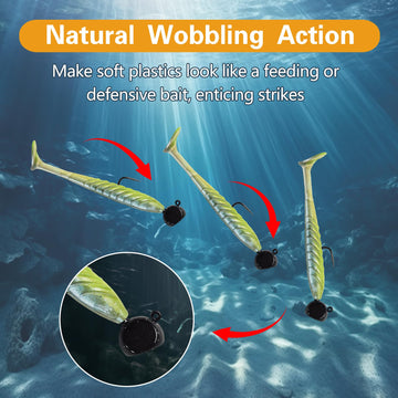 Underwater action of stand-up jig heads with soft plastics