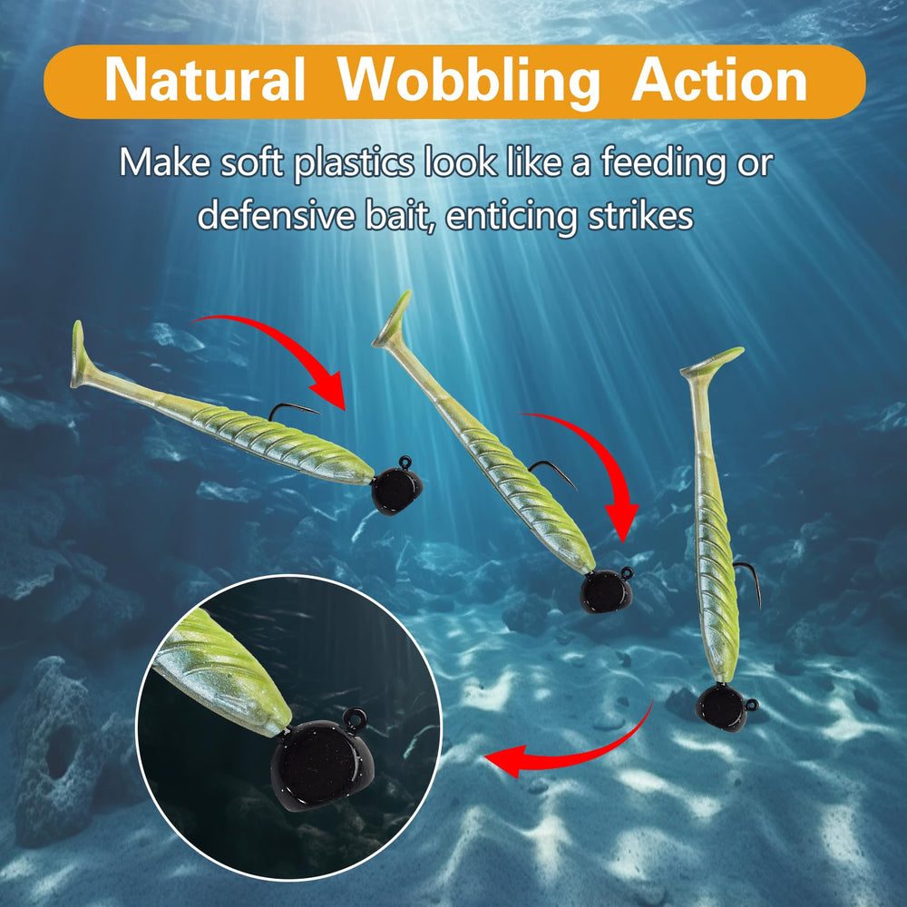 Underwater action of stand-up jig heads with soft plastics