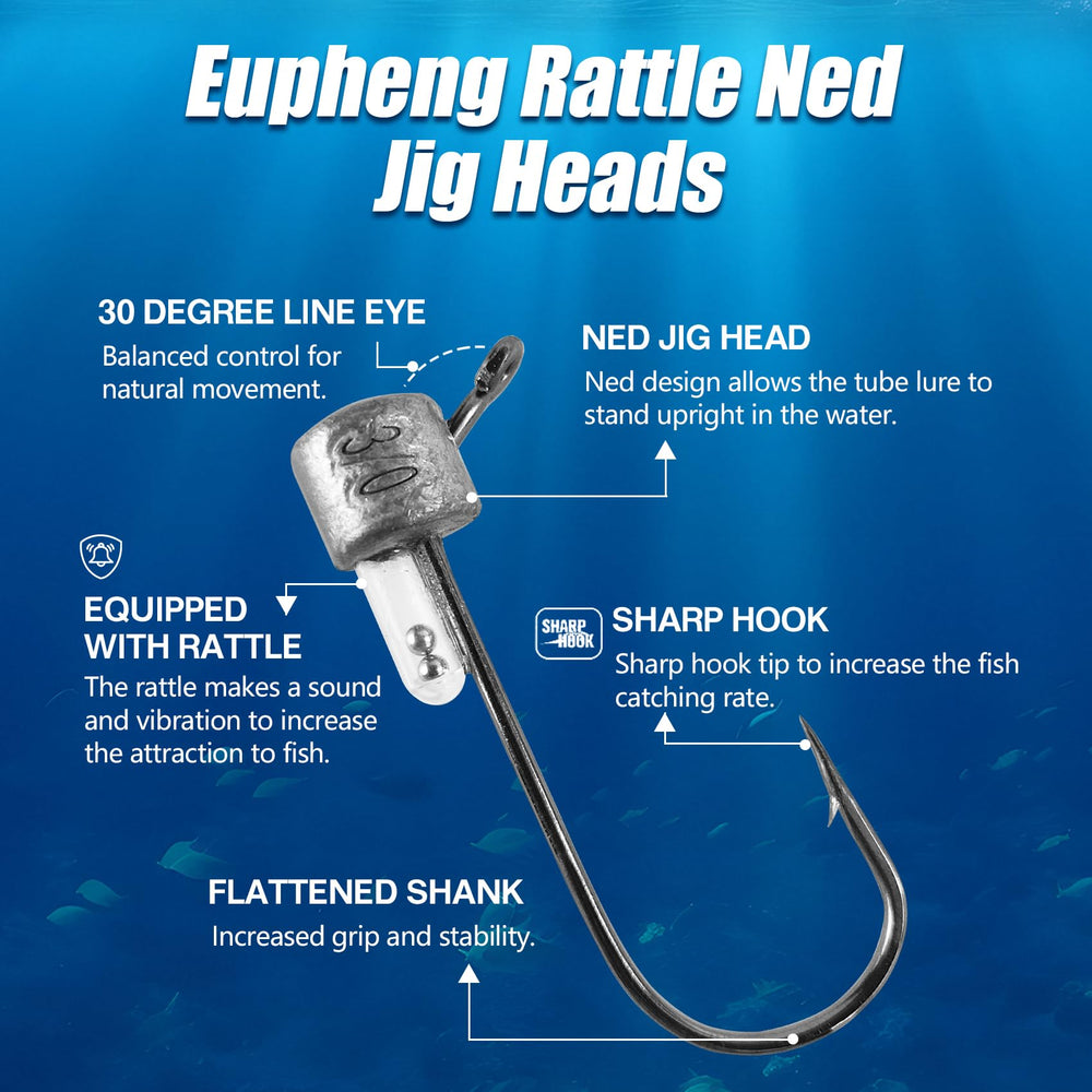 Close-up of built-in rattle on Eupheng Tube Jig Head