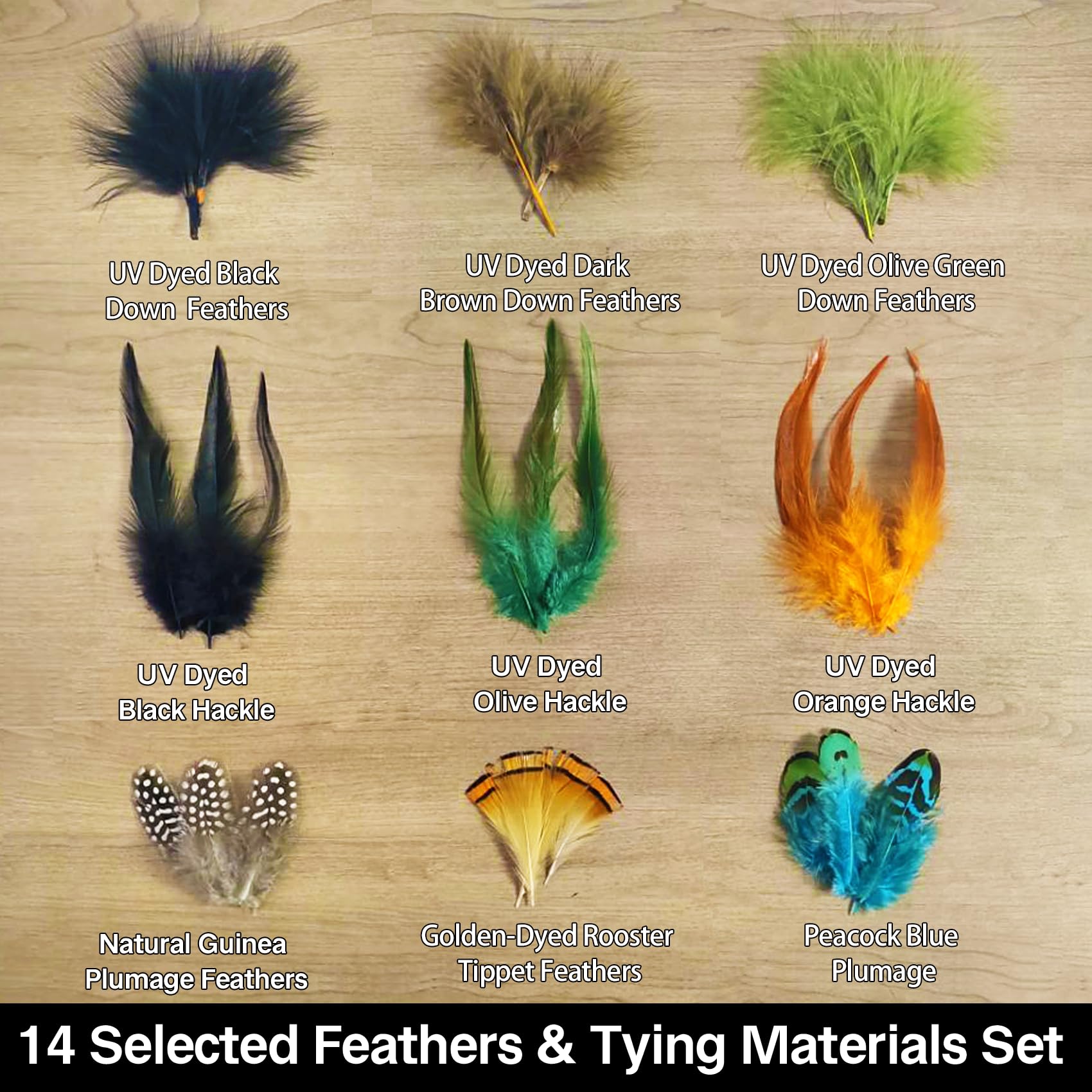 EUPHENG UV-dyed hackle feathers provide vivid color for different lighting.