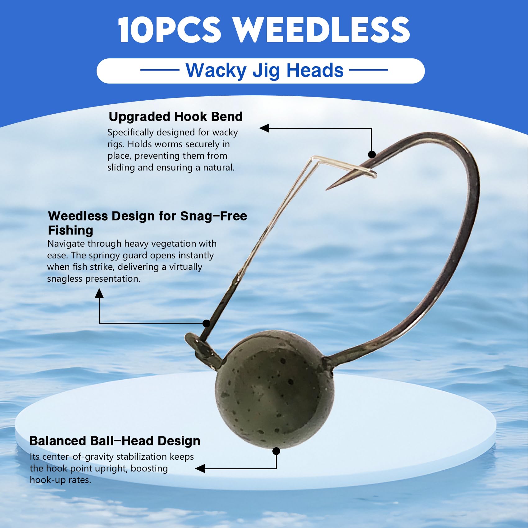 Eupheng weedless wacky jig heads 1/5 oz 10-pack
