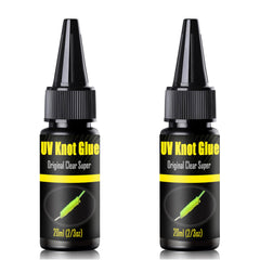 EUPHENG UV Knot Glue bottle with label on a fishing setup