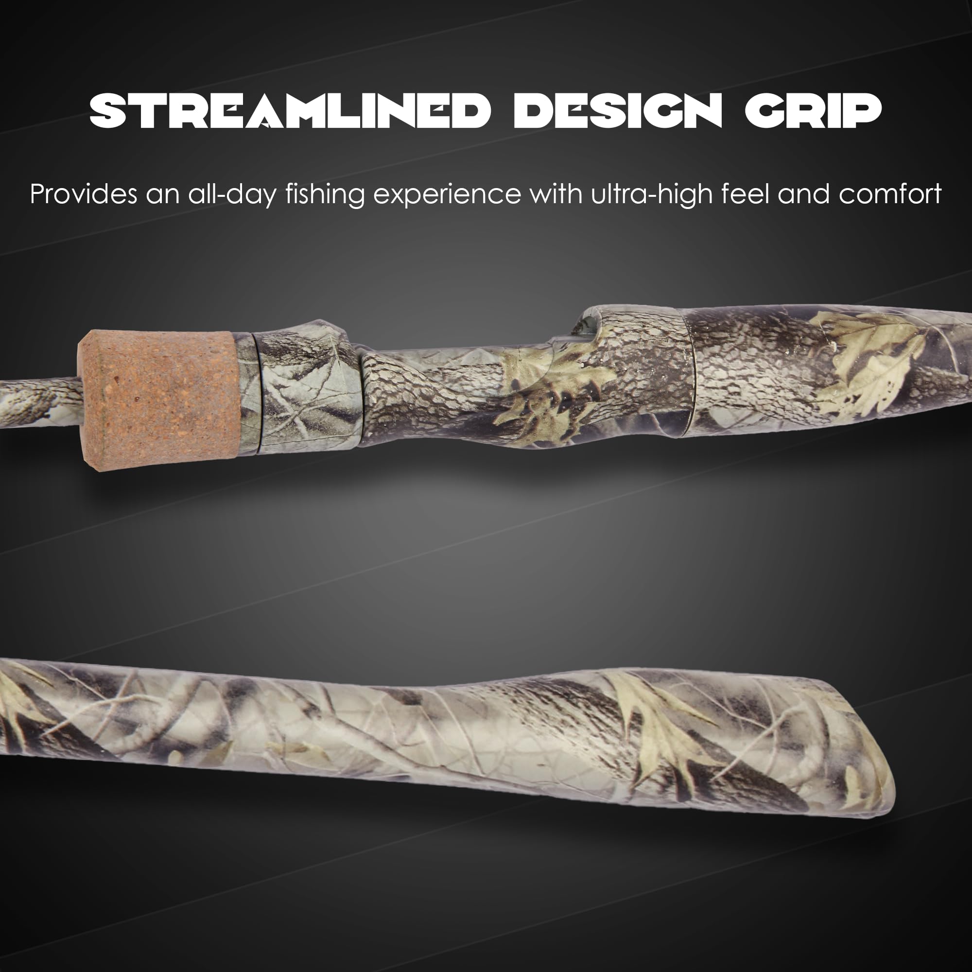 E EURASIAN SPORTS camo spinning rod stainless guides provide durability and reliable performance