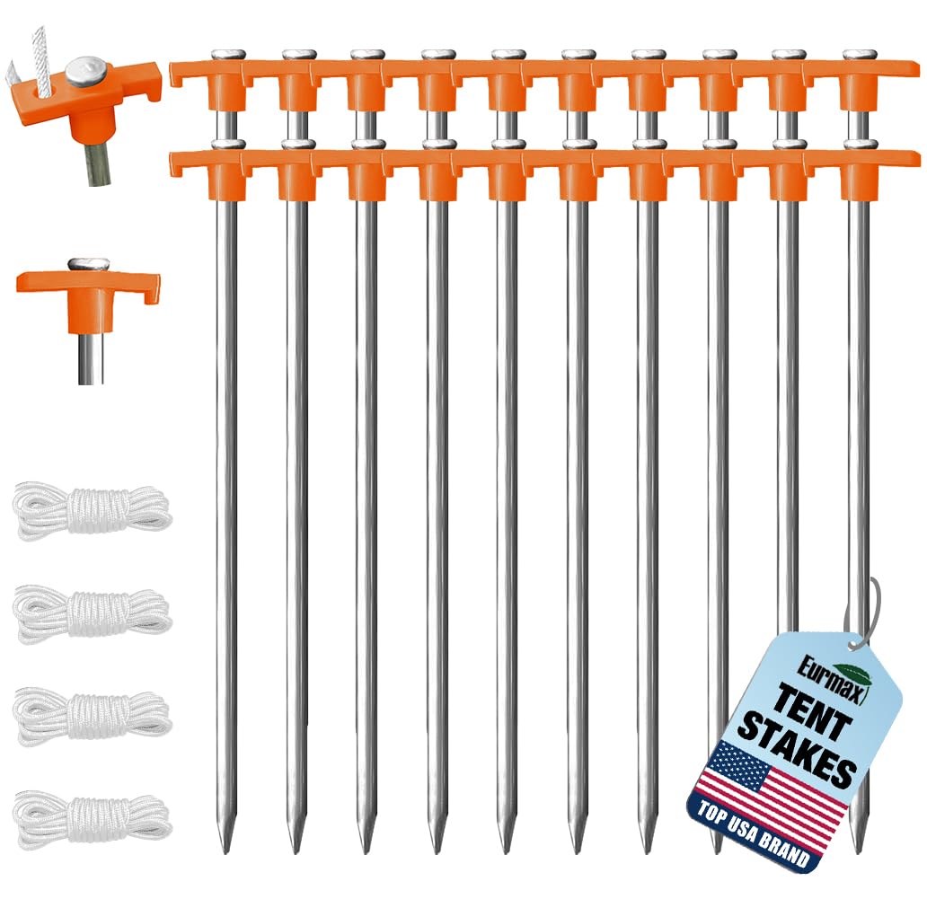 Eurmax galvanized tent stakes deliver rust-free durability for reliable outdoor anchoring.