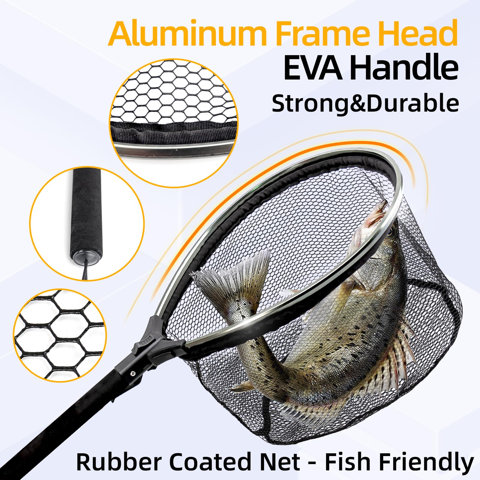 EVA handle fishing net with safety lanyard