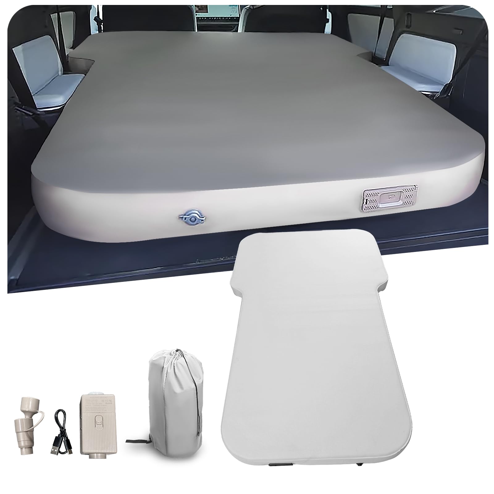 EVbase-ev air mattress showing Rivian R1S compatibility for camping.