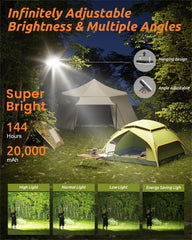 Eventek lantern illuminates entire tent, ideal for late-night reading and tasks.