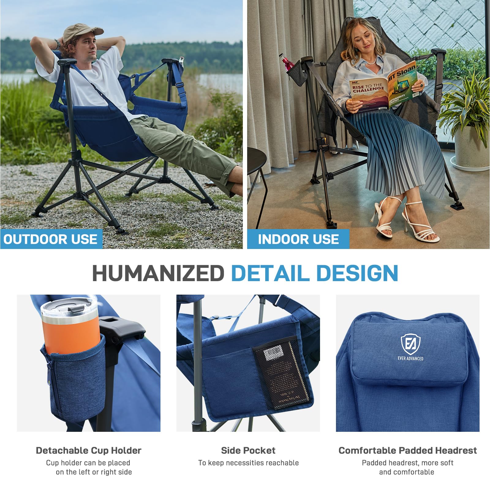 Ever Advanced blue breathable fabric emphasizes outdoor-ready, durable performance.